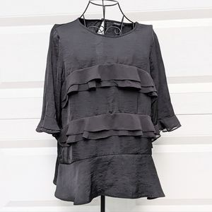 Who What Wear Black Ruffle Short Sleeve Blouse S